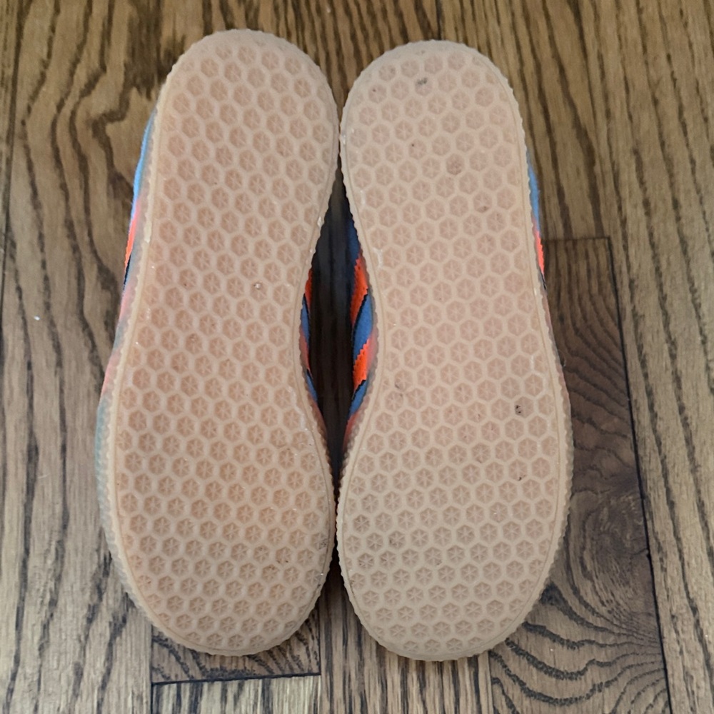ADIDAS Gazelle Blue Suede Sneakers Orange Stripes Retro Casual Shoes Kids - Picture 7 of 8